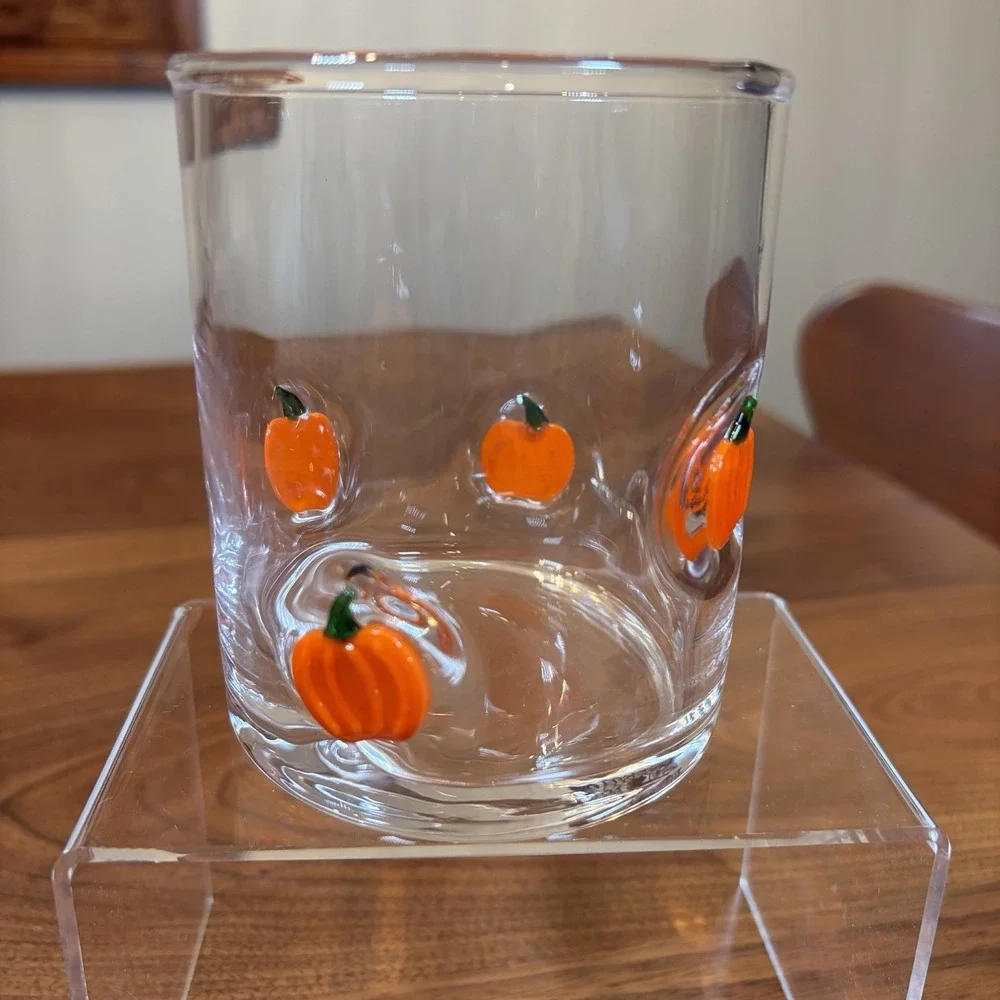 Lot of 3 Bats & Pumpkins Double Old Fashioned Whiskey Glasses Halloween